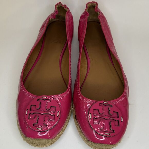 Tory Burch Reva Espadrille Ballet Flats Hot Pink Patent Leather Womens Size 10.5 - Picture 1 of 10